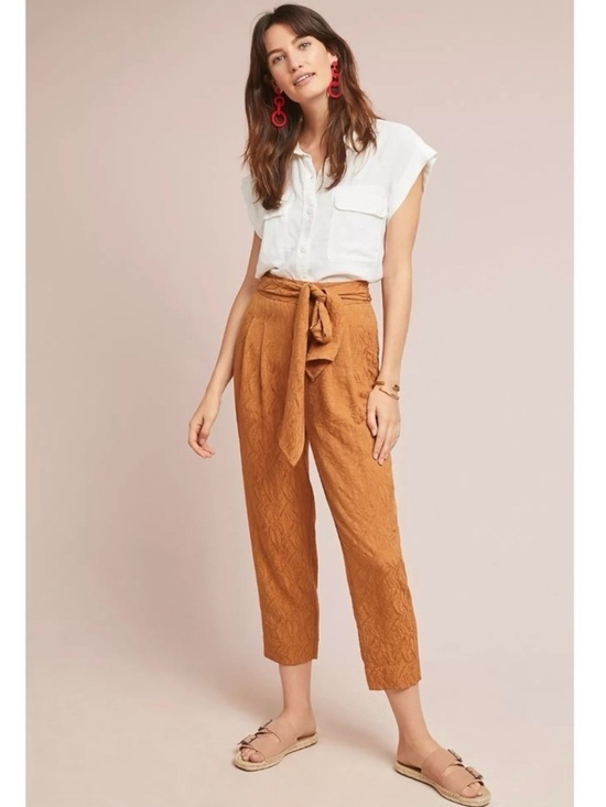 Anthropologie Pants - Anthropologie Tapered High Rise Balloon Pants 6 Burnt Orange Belted Bow Fall